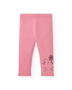 Leggings rosa con estampado de pajarito para niña de la colección Freezy