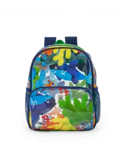 Mochila para niño en azul con peces y bolsillo transparente