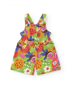 Mono corto para niña con tirantes cruzados y estampado de frutas