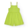 Mono para niña en verde con tirantes y detalles multicolor