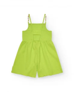 Mono para niña en verde con tirantes y detalles multicolor