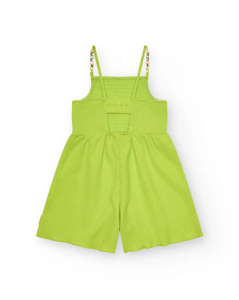 Mono para niña en verde con tirantes y detalles multicolor