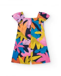 Mono para niña multicolor con manga abullonadas y escote fruncido