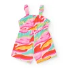 Mono rosa para niña con estampado tropical y cintura elástica