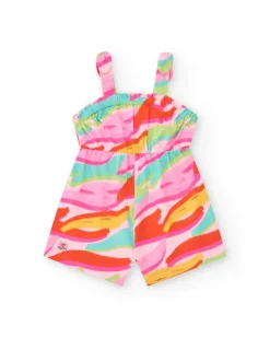 Mono rosa para niña con estampado tropical y cintura elástica