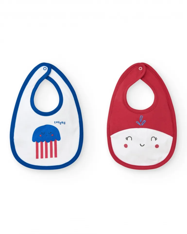 Pack de dos baberos marinos para niño, uno blanco con medusa y otro rojo con carita
