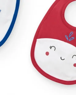 Pack de dos baberos marinos para niño, uno blanco con medusa y otro rojo con carita