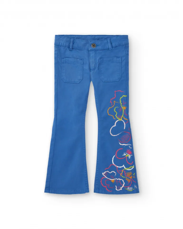 Pantalón azul con bordado floral para niña colección Cold Days