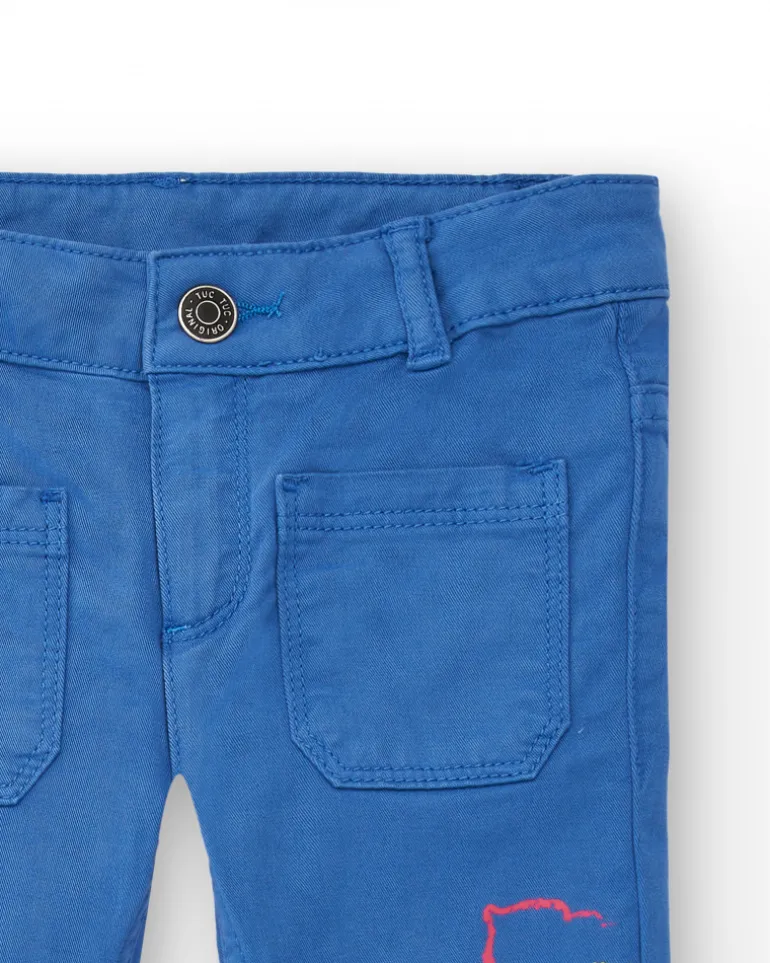 Pantalón azul con bordado floral para niña colección Cold Days