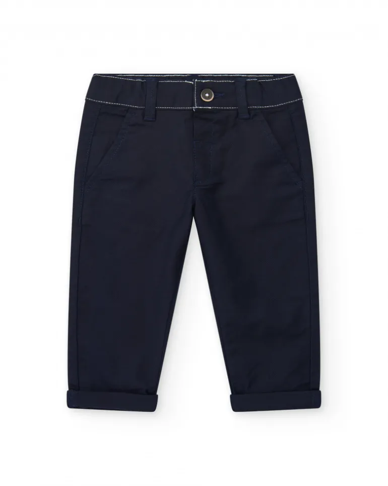 Pantalón azul marino de plana para niño con bolsillos y cintura ajustable