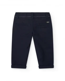 Pantalón azul marino de plana para niño con bolsillos y cintura ajustable