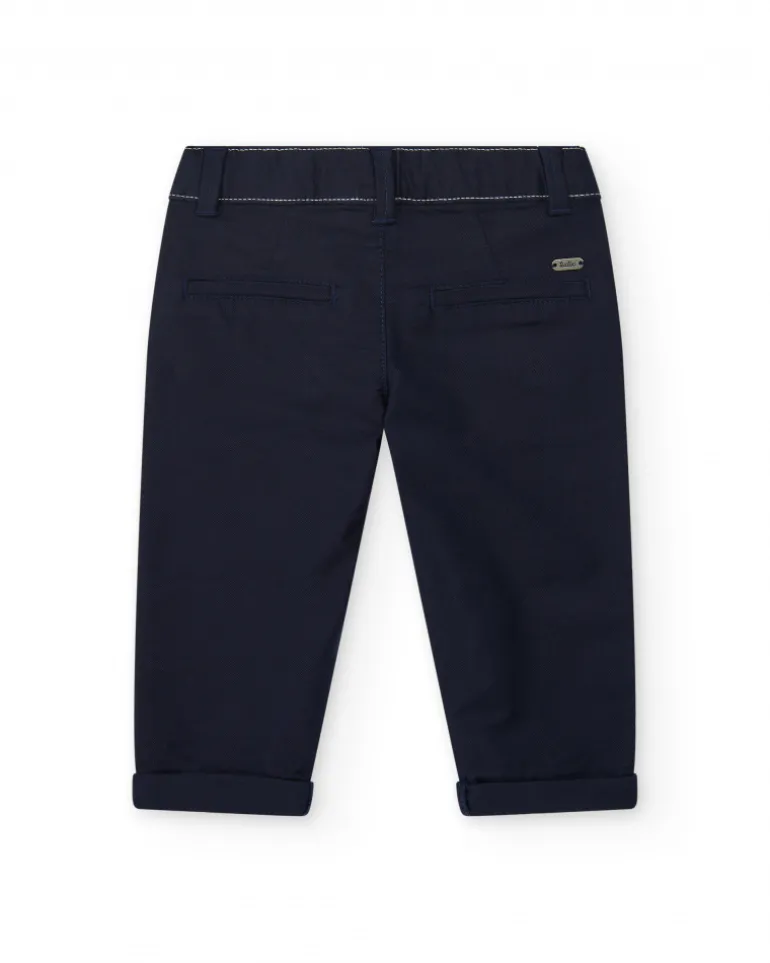 Pantalón azul marino de plana para niño con bolsillos y cintura ajustable