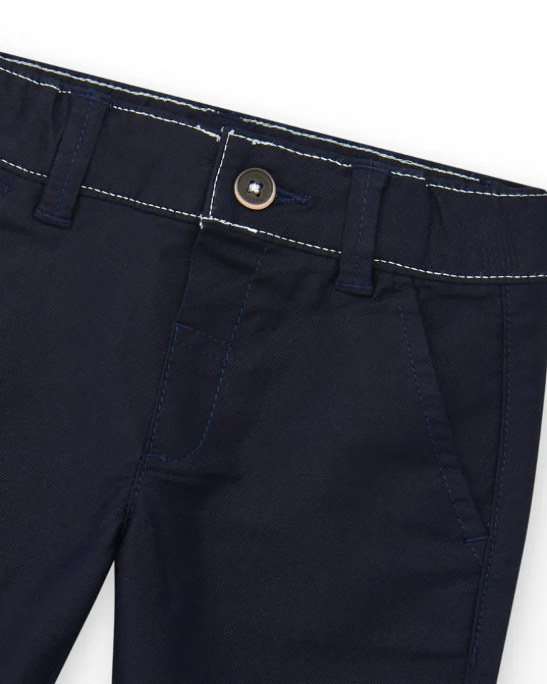 Pantalón azul marino de plana para niño con bolsillos y cintura ajustable