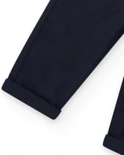 Pantalón azul marino de plana para niño con bolsillos y cintura ajustable