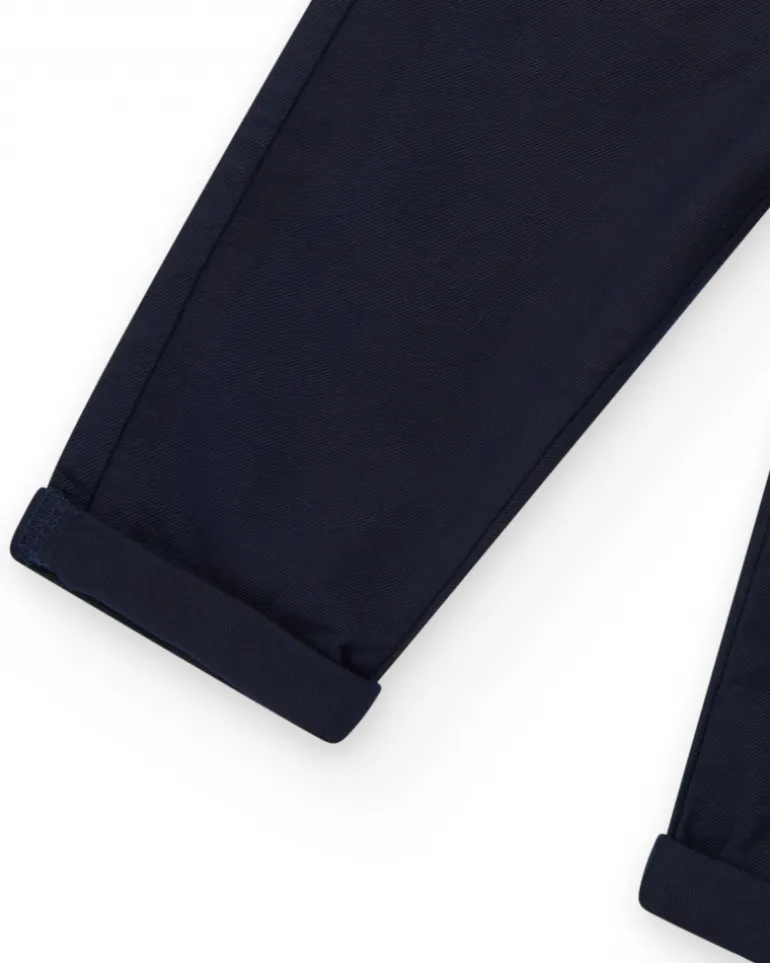 Pantalón azul marino de plana para niño con bolsillos y cintura ajustable