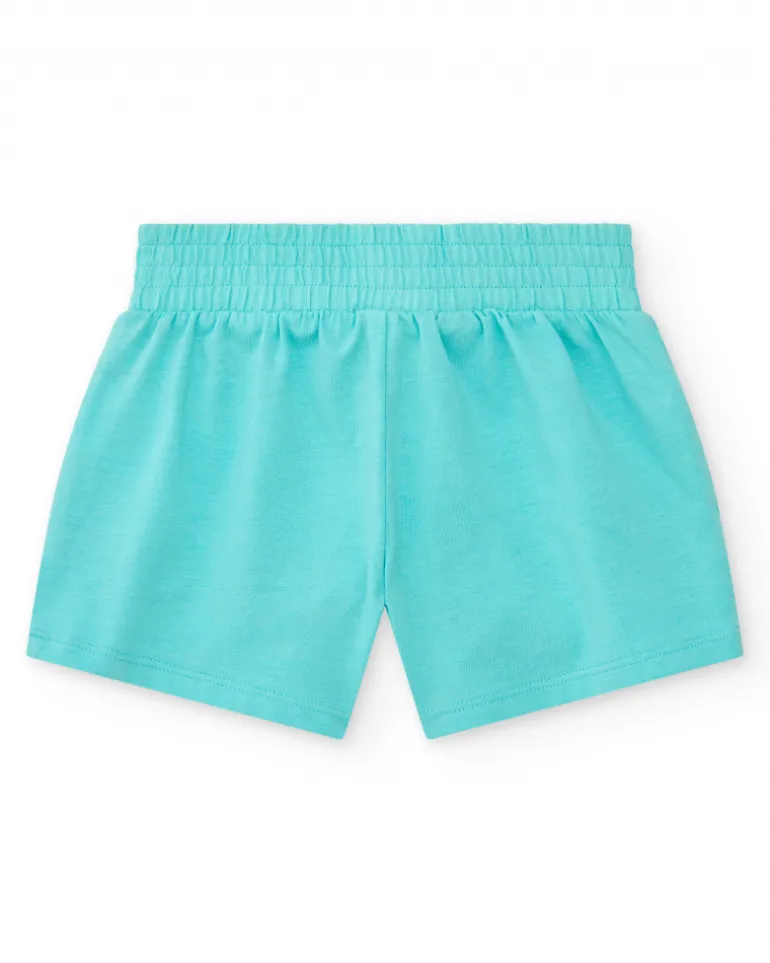 Pantalón corto azul para niña con cintura elástica y lazo