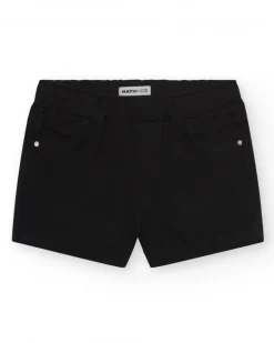 Pantalón corto para niña en negro con cintura elástica y bolsillos