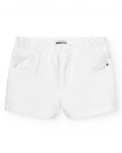 Pantalón corto para niña en blanco con cintura elástica y bolsillos