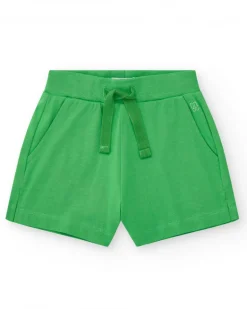 Pantalón corto para niña en verde con cintura elástica y bolsillos