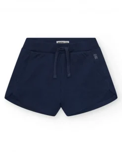 Pantalón corto para niña en azul con cintura elástica y bolsillos