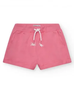 Pantalón corto para niña en rosa con cintura elástica y bolsillos