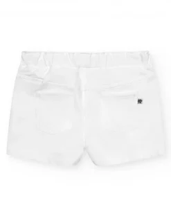 Pantalón corto para niña en blanco con cintura elástica y bolsillos