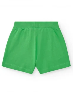 Pantalón corto para niña en verde con cintura elástica y bolsillos