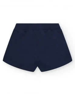 Pantalón corto para niña en azul con cintura elástica y bolsillos
