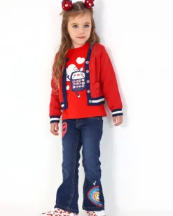 Pantalón denim niña en azul oscuro con ilustraciones creativas colección Big brains