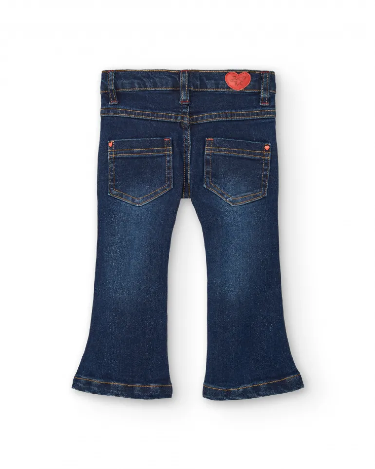 Pantalón denim niña en azul oscuro con ilustraciones creativas colección Big brains