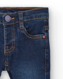 Pantalón denim niña en azul oscuro con ilustraciones creativas colección Big brains