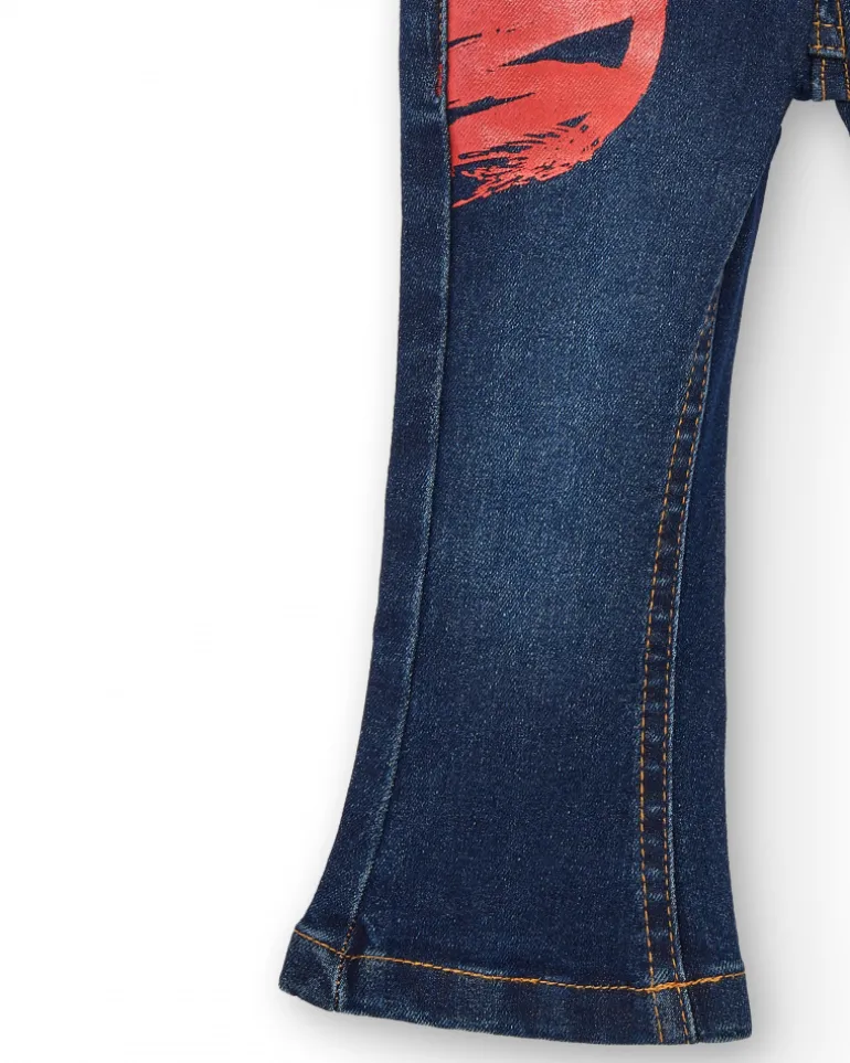 Pantalón denim niña en azul oscuro con ilustraciones creativas colección Big brains
