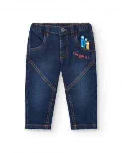 Pantalón denim niño con detalles bordados colección Big Brains