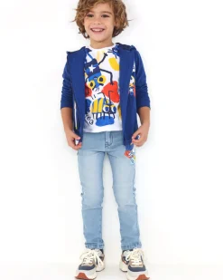 Pantalón denim niño en azul claro con estampado gráfico colección Amazing