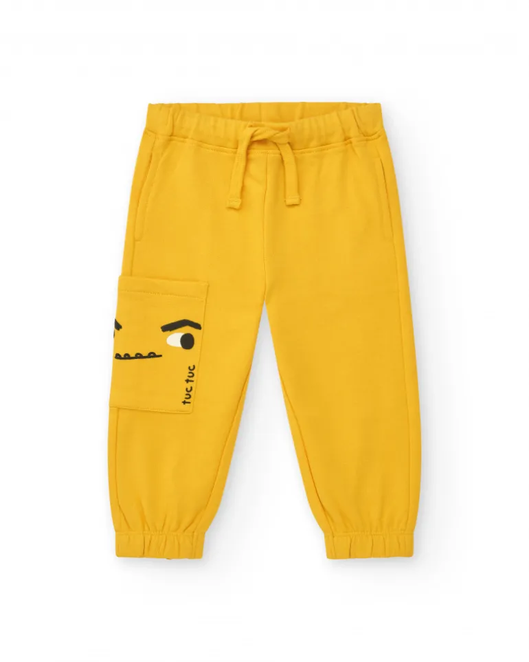 Pantalón felpa niño en amarillo con detalle gráfico divertido Happy Garden
