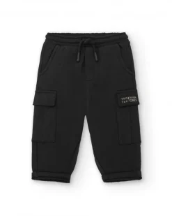 Pantalón felpa niño en negro con bolsillos cargo colección Cartoon Calling