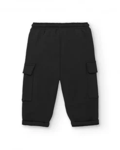 Pantalón felpa niño en negro con bolsillos cargo colección Cartoon Calling