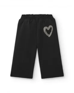 Pantalón felpa para niña en negro con detalle de corazón colección Cartoon Calling