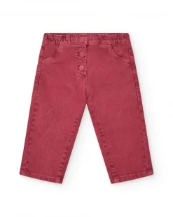Pantalón largo para niña en rojo con botones y cintura ajustable