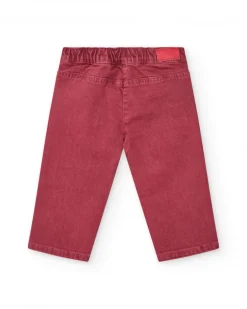 Pantalón largo para niña en rojo con botones y cintura ajustable