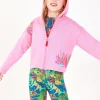 Pantalón para niña con estampado tropical y cintura elástica