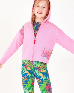 Pantalón para niña con estampado tropical y cintura elástica