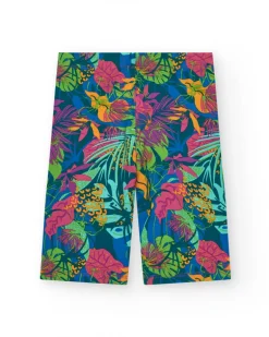 Pantalón para niña con estampado tropical y cintura elástica