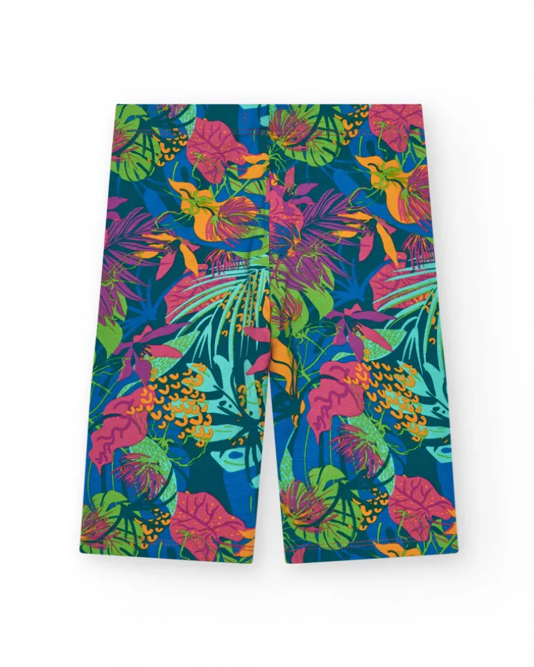 Pantalón para niña con estampado tropical y cintura elástica