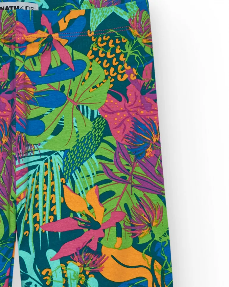 Pantalón para niña con estampado tropical y cintura elástica
