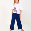 Pantalón para niña en azul con cintura elástica y cordón de ajuste