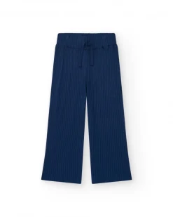 Pantalón para niña en azul con cintura elástica y cordón de ajuste