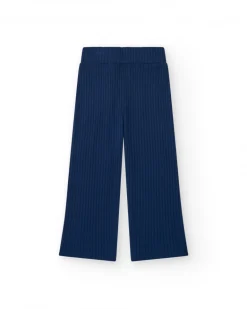 Pantalón para niña en azul con cintura elástica y cordón de ajuste