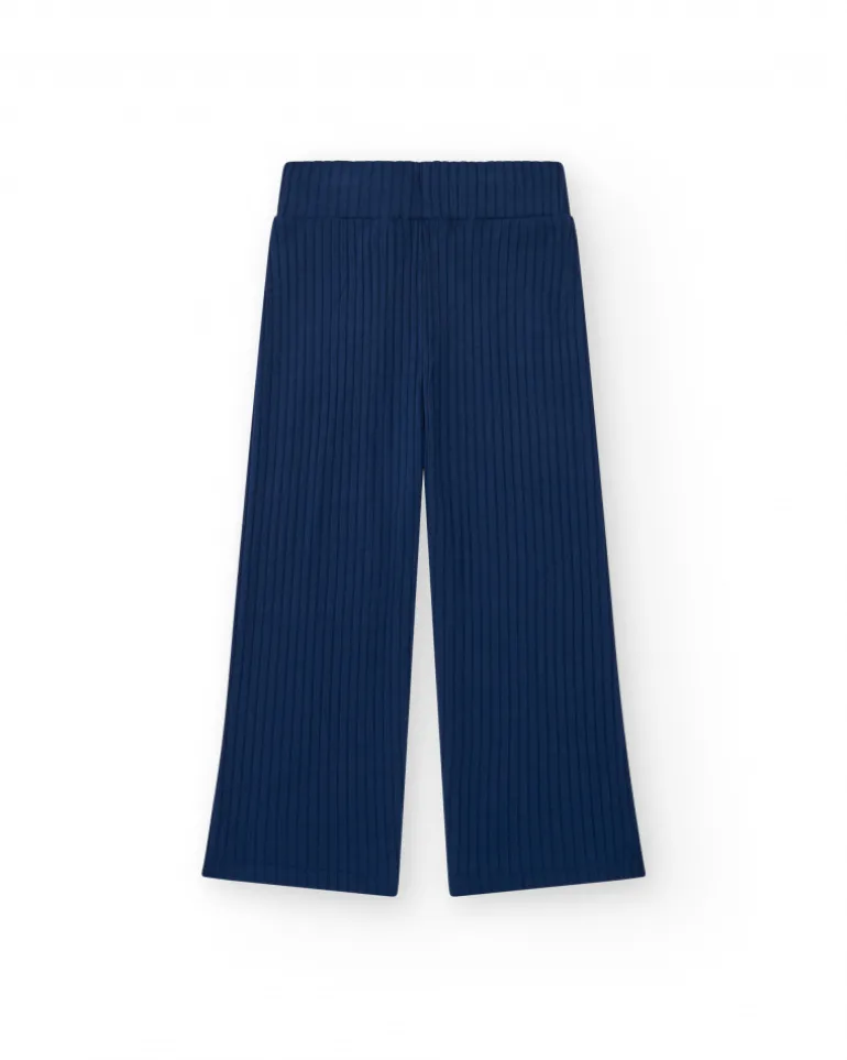 Pantalón para niña en azul con cintura elástica y cordón de ajuste