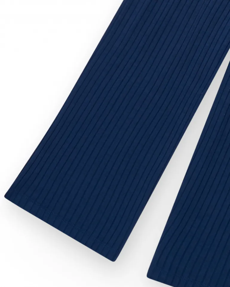 Pantalón para niña en azul con cintura elástica y cordón de ajuste